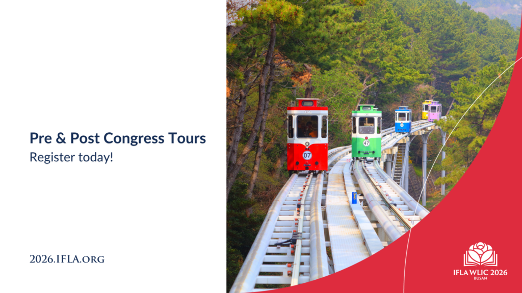 Colorful monorail trains traveling on elevated tracks through a lush green forest landscape.